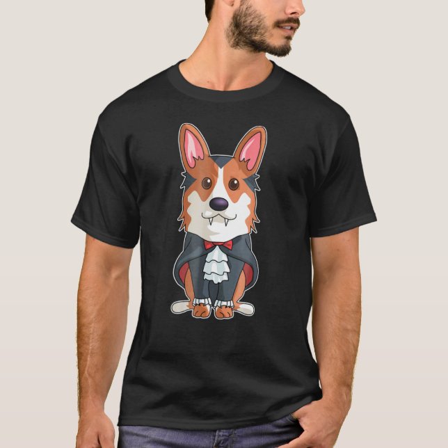 Camiseta Gif de Corgi Vampiro Vampiro Halloween (Frente)