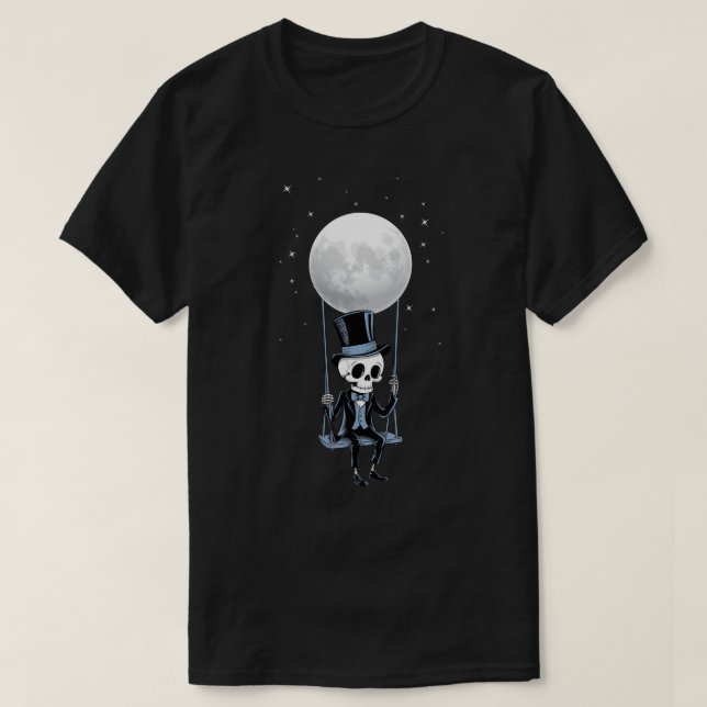 Camiseta Gif Gráfico de Bandas Roll e Rock da Lua Skeleton (Frente do Design)