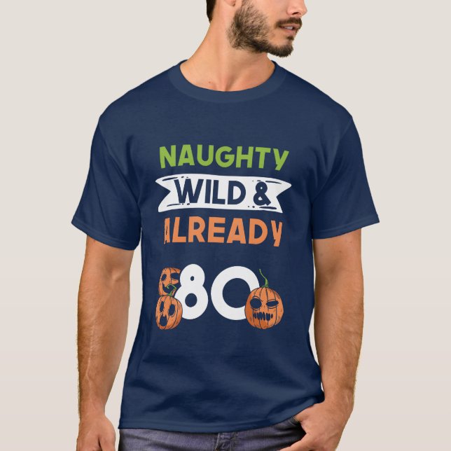 Camiseta Gift 80 years birthday women Halloween Pumpkin vin (Frente)