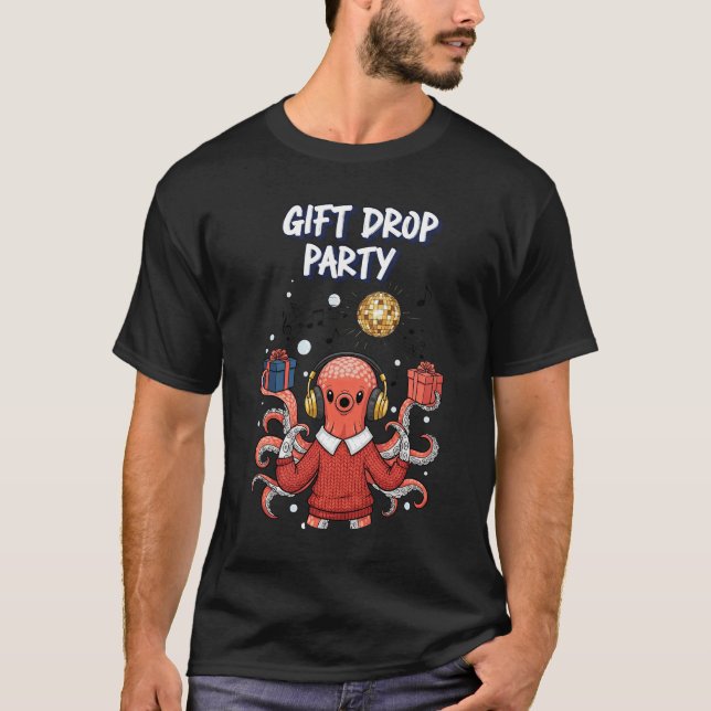 Camiseta Gift Drop Party DJ Octopus Christmas Dance T-Shirt (Frente)