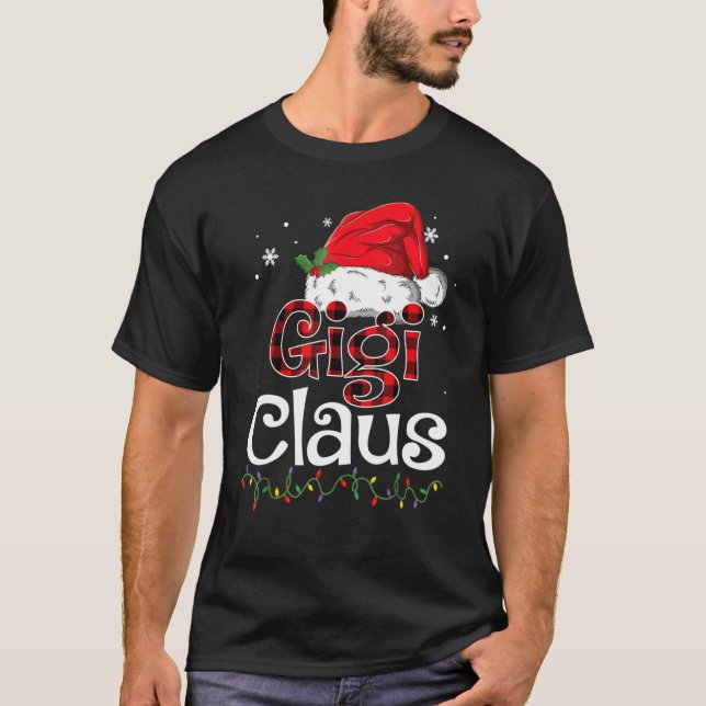 Camiseta Gigi Claus Santa Hat Xadrez Vermelha Buffalo Natal (Frente)