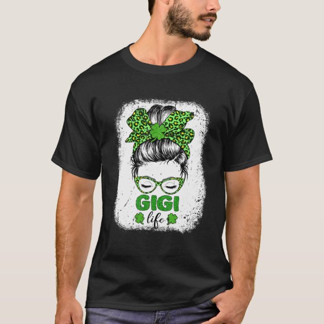 Camiseta Gigi Clover Messy Bun Leopard Rua engraçada D de P (Frente)