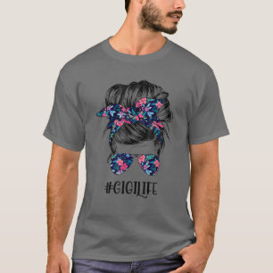 Camiseta Gigi Life Messaging Hair Bun Flower Women Dia de a