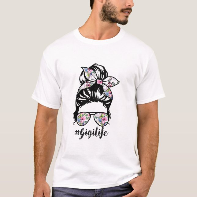 Camiseta Gigi Life Messy Hair Bun Floral Mulheres Mãe (Frente)
