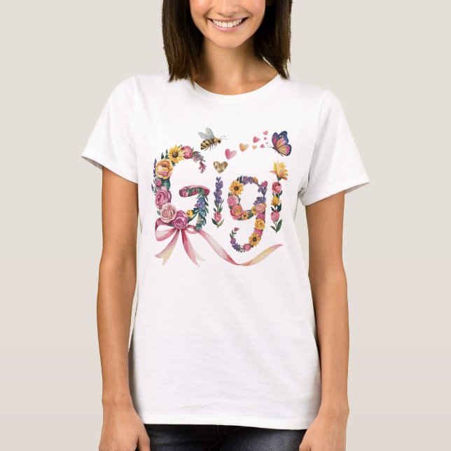 Camiseta Gigi Vovó – Camisa de Nome Floral com Laç (Frente)