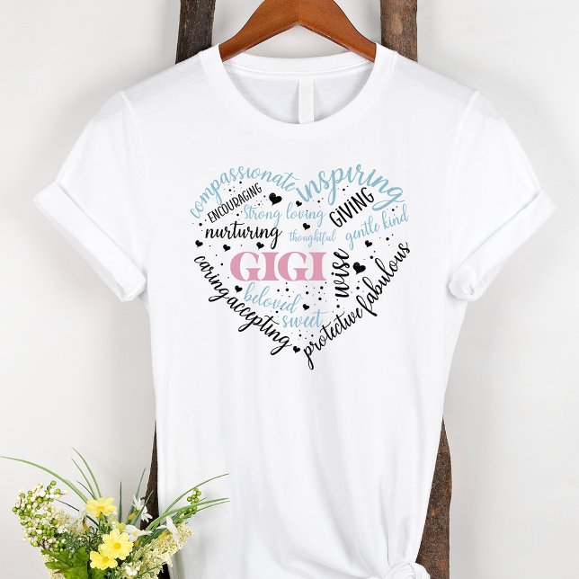 Camiseta Gigi Word Cloud Pink Heart Avó (Criador carregado)