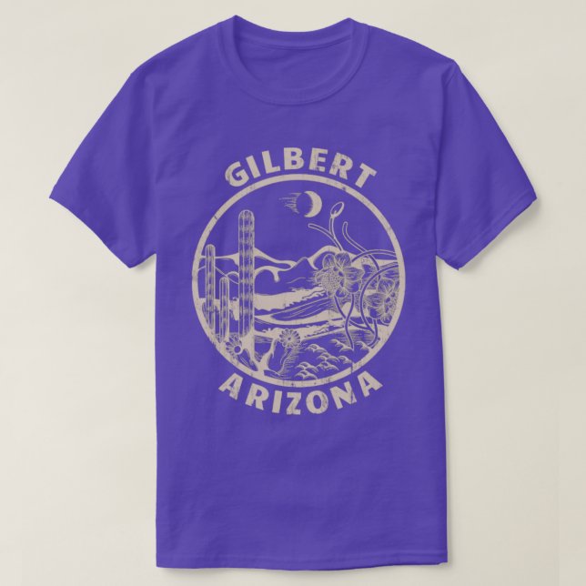 Camiseta Gilbert Arizona Linocut Distressão do Deserto Illu (Frente do Design)