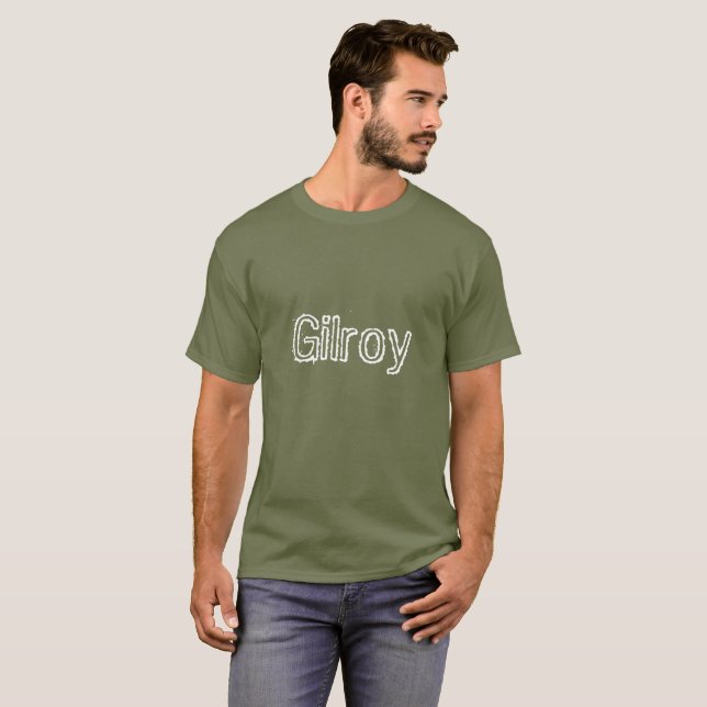 Camiseta Gilroy com letras simples abertas (Frente Completa)