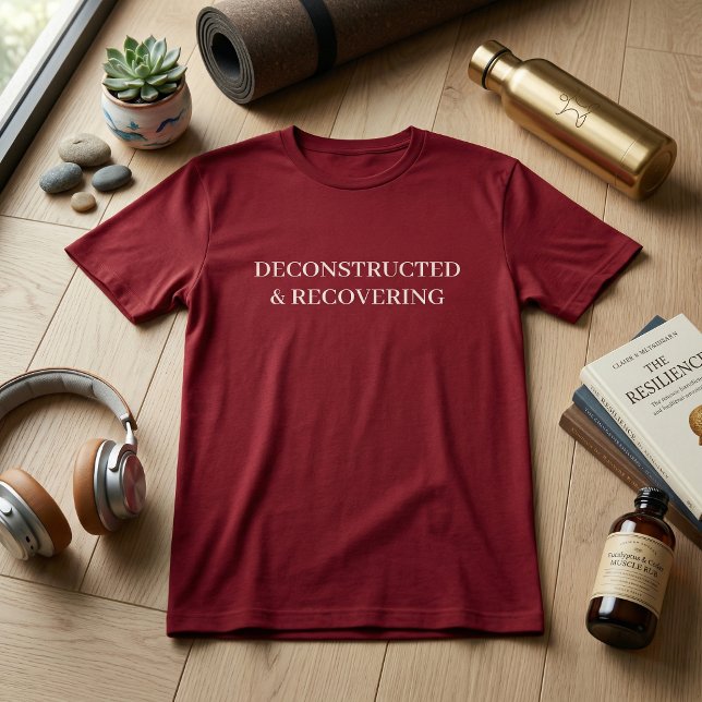Camiseta Ginásio Desconstruído e Recuperado Super Dimension (Deconstructed & Recovering Oversized Gym Shirt | Maroon Minimalist Typography Tee | Recovery Apparel)