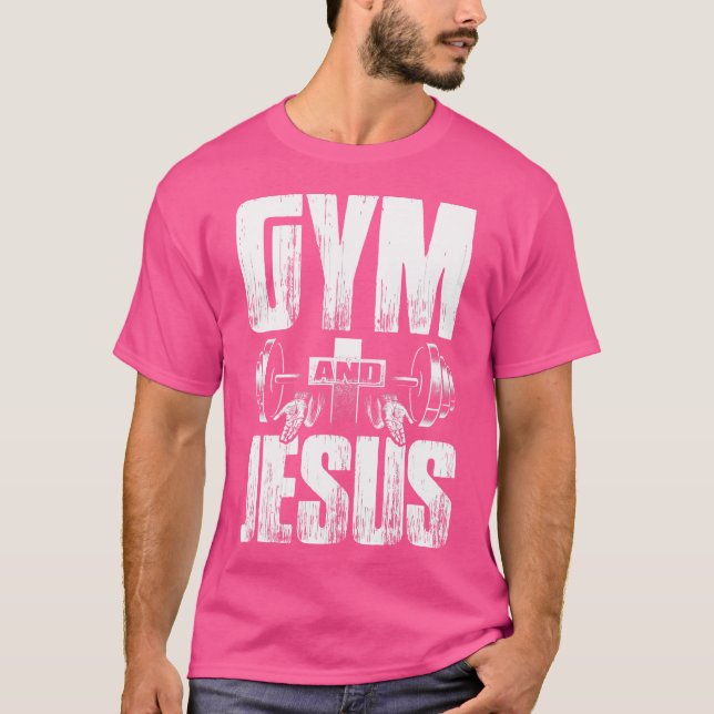 Camiseta Ginásio Religioso Jesus Barbell Levantando Peso (Frente)