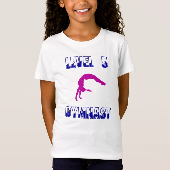 Camiseta ginástica Azul de ginástica e Magenta de Nível 5 (Frente)