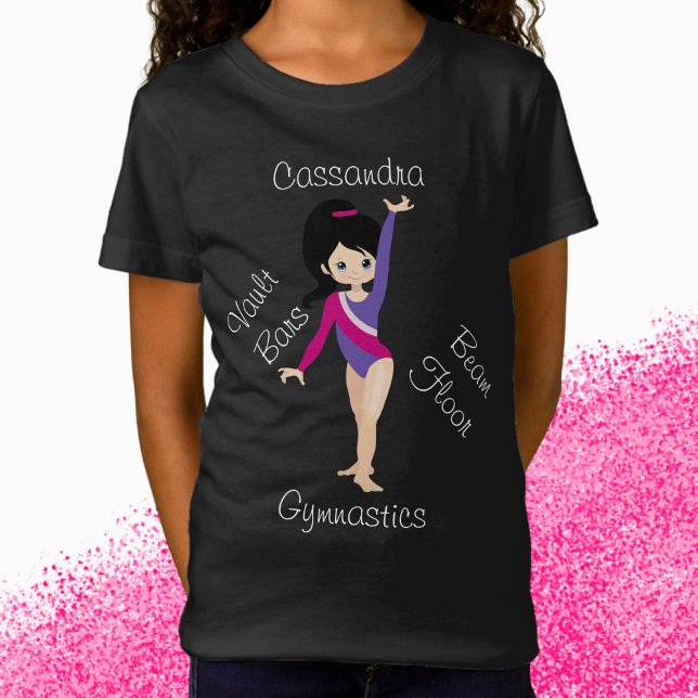 Camiseta Ginástica Cabelo Negro, Olhos Azuis, Leotard Roxo (Criador carregado)