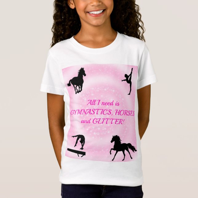 Camiseta Ginástica De Meninas, Cavalos, Camiseta-T (Frente)