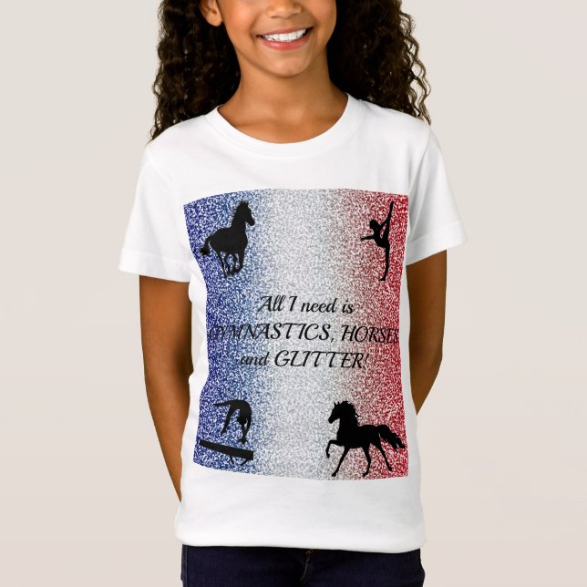 Camiseta Ginástica de Meninas, Cavalos, Patriótica de Glitt (Frente)