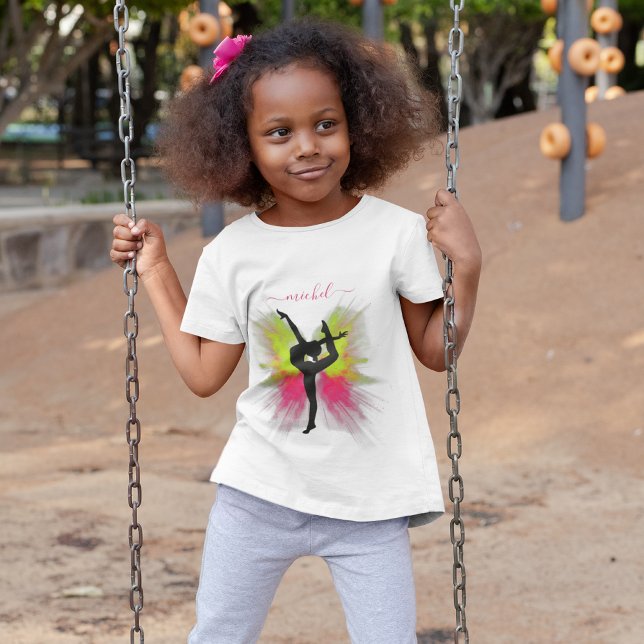 Camiseta Ginástica feminina com explosão de pó rosa e verde (Criador carregado)