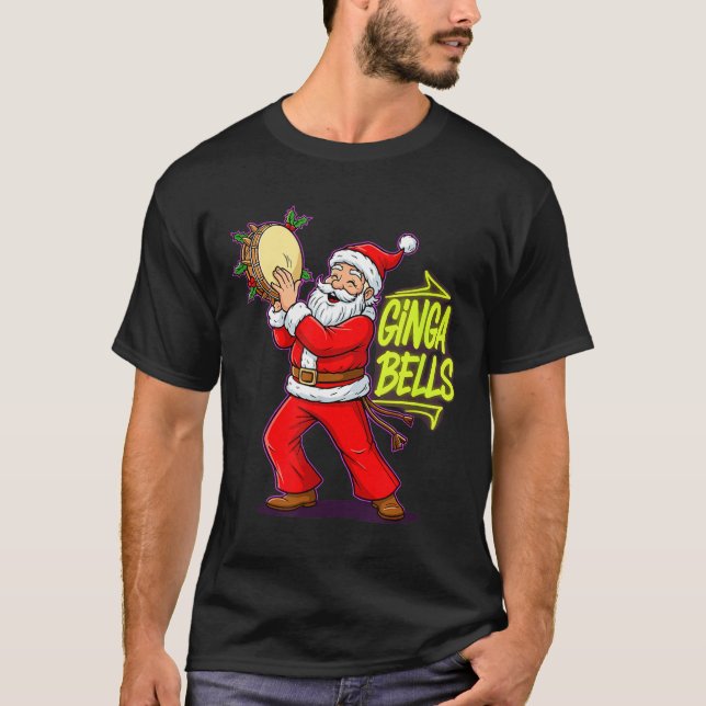 Camiseta Ginga Bells Santa Brazilian Party Holiday Christma (Frente)
