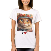 Ginger Cat em Blue Hat com Flores Cat Lover