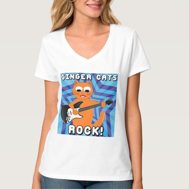 Camiseta Ginger Cats Rock! Guitar Cat T Shirt (Frente)