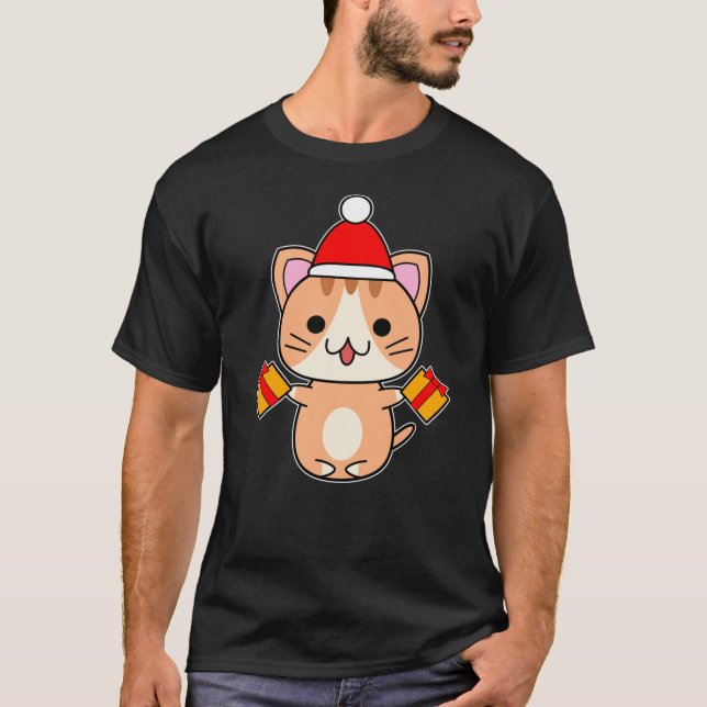 Camiseta Ginger Papais noeis Cat com T-Shirt Clássico com p (Frente)