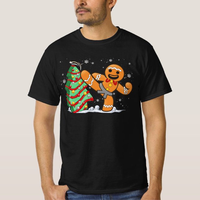 Camiseta Gingerbird Man Kung Fu Natal Engraçado Cookie Can (Frente)