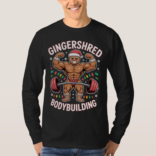 Camiseta Gingerbread Bodybuilding Christmas Gym  (Frente)