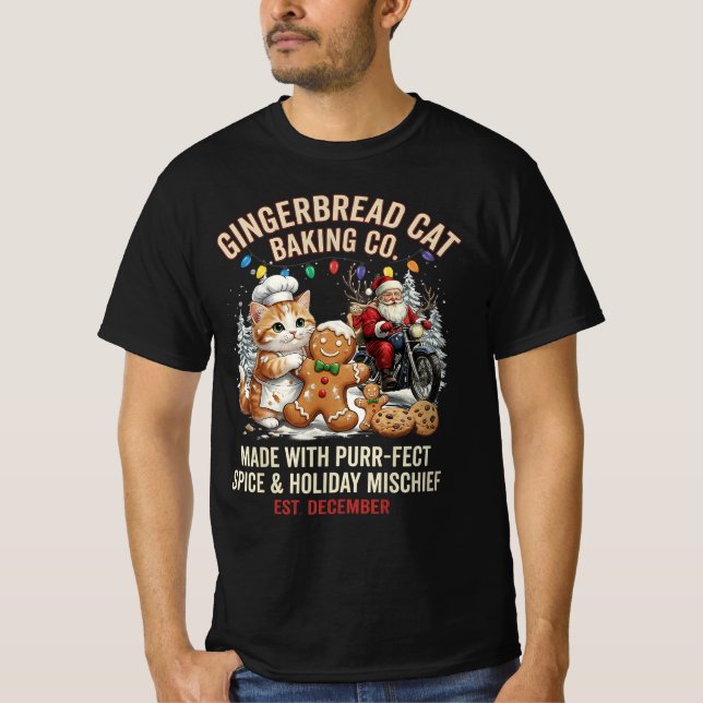 Camiseta Gingerbread Cat Baking Co Purrfeito Tempero Natal (Frente)