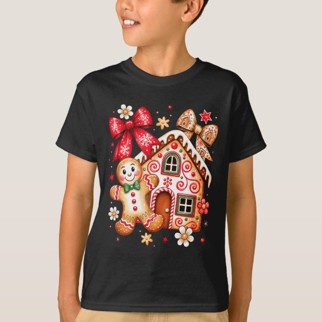 Camiseta Gingerbread Christmas Bow Christmas House Retro Co (Frente)
