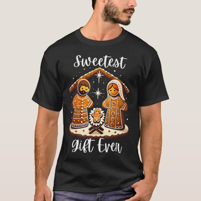 Camiseta Gingerbread Christmas Nativity Sweetest Ever Jesus (Frente)