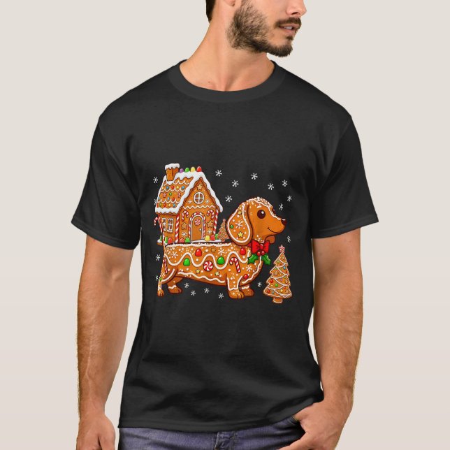 Camiseta Gingerbread Dachshund Christmas Tree House Cookie  (Frente)