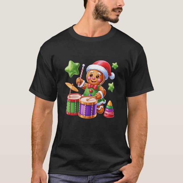 Camiseta Gingerbread Drummer Candy Cane Christmas Fun (Frente)