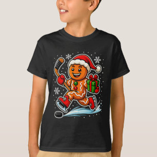 Camiseta Gingerbread Jogador de Hóquei no Gelo Amante de Es