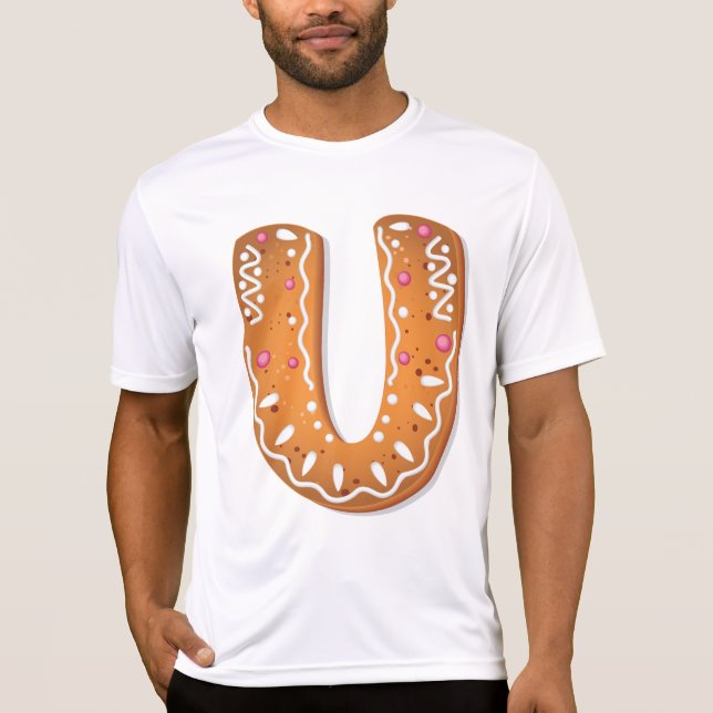 Camiseta Gingerbread Letter U Monogram Holiday Cookie (Frente)