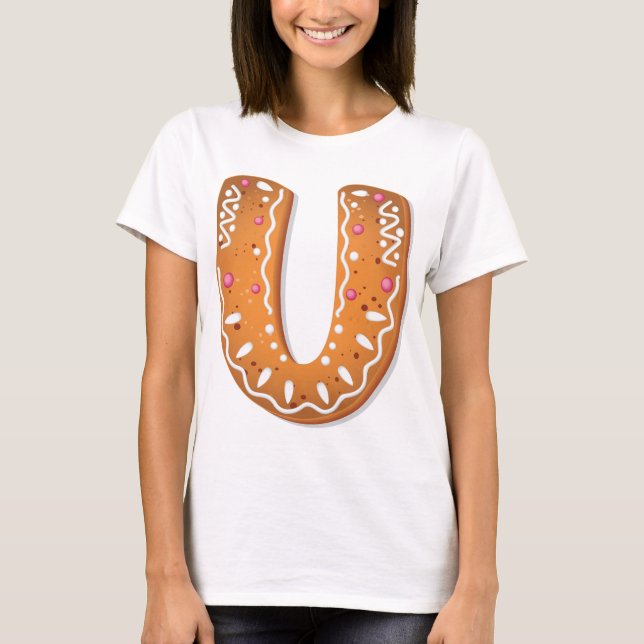Camiseta Gingerbread Letter U Monogram Holiday Cookie (Frente)