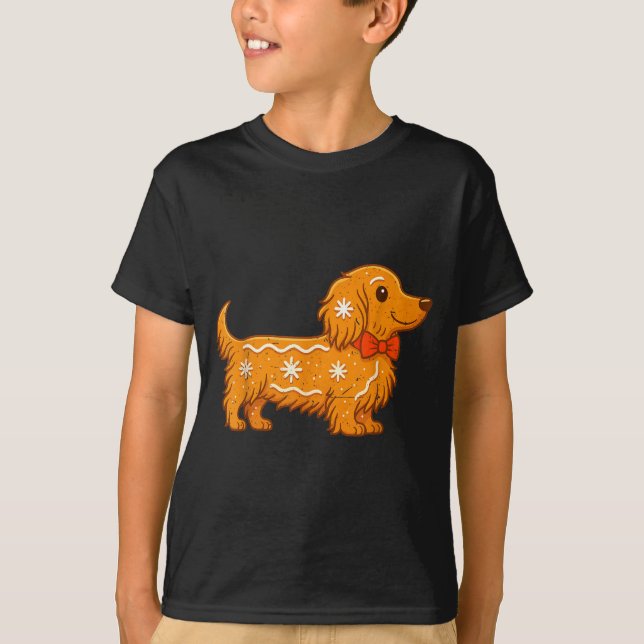 Camiseta Gingerbread Long Hair Dachshund Christmas Pajama T (Frente)