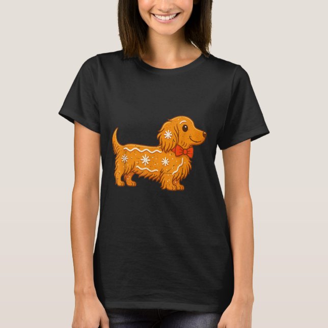 Camiseta Gingerbread Long Hair Dachshund Christmas Pajama T (Frente)