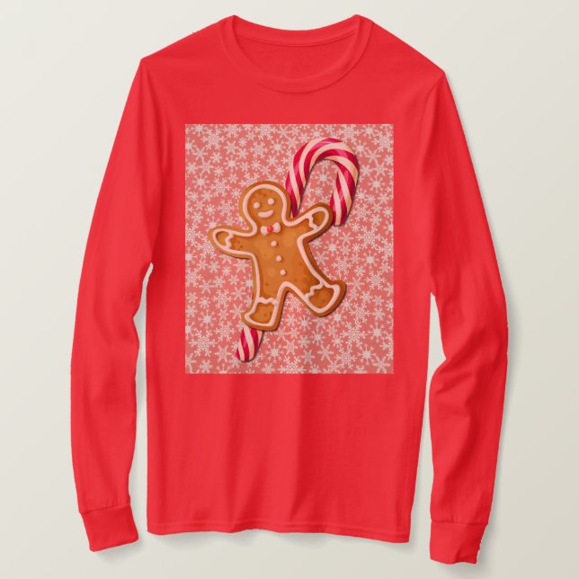 Camiseta Gingerbread Man and Candy Cane Art on T-Shirt (Frente do Design)