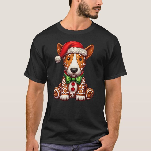 Camiseta Gingerbread Man Bull Terrier Dog Christmas Womens  (Frente)