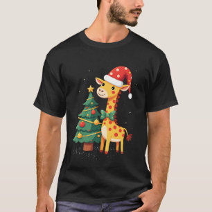 Camiseta Gingerbread Man Girafa Chapéu de Papai Noel Árvore