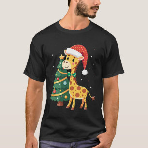 Camiseta Gingerbread Man Giraffe Chapéu de Papai Noel Árvor