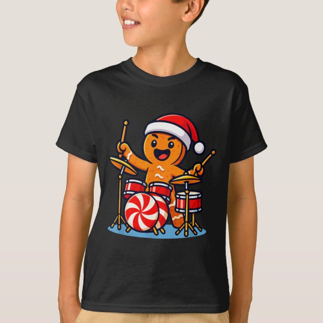 Camiseta Gingerbread Man Playing Drums  (Frente)