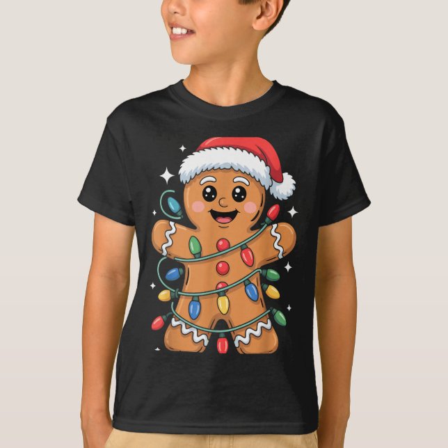 Camiseta Gingerbread Man Tangled Christmas Lights  (Frente)