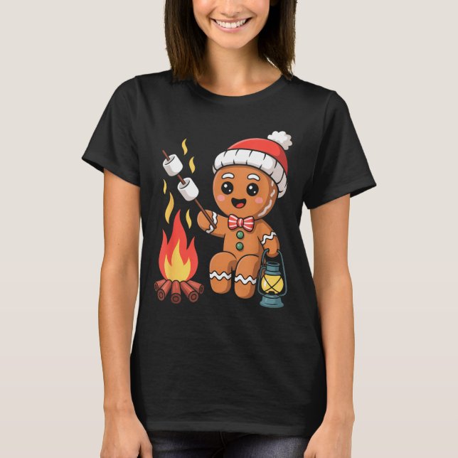 Camiseta Gingerbread Marshmallow Roaster Camng Christmas  (Frente)