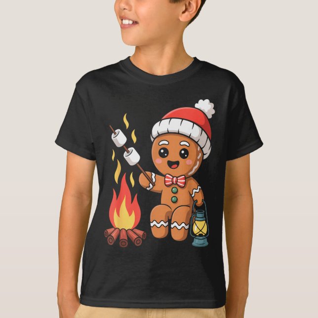 Camiseta Gingerbread Marshmallow Roaster Camng Christmas  (Frente)