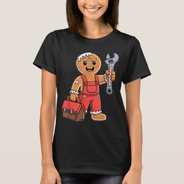 Camiseta Gingerbread Mechanic Handyman Fixer Worker Christm (Frente)