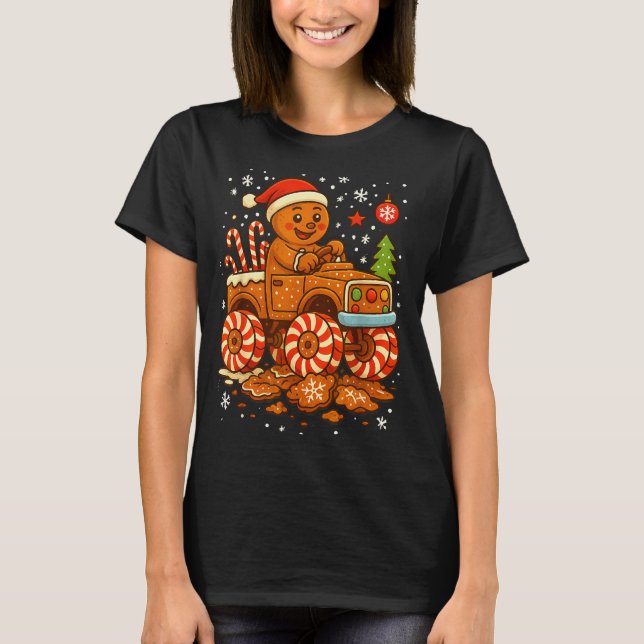 Camiseta Gingerbread Monster Truck Christmas Snow Cute Xmas (Frente)