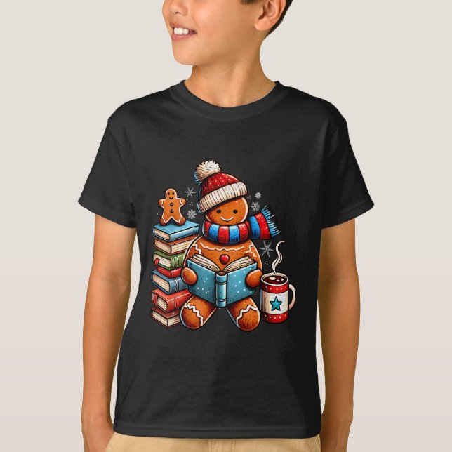 Camiseta Gingerbread Reading Book Lovers Christmas Bookworm (Frente)