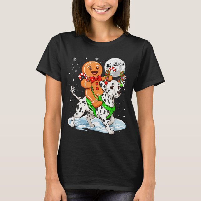 Camiseta Gingerbread Ridding Dalmatian Reindeer Christmas B (Frente)