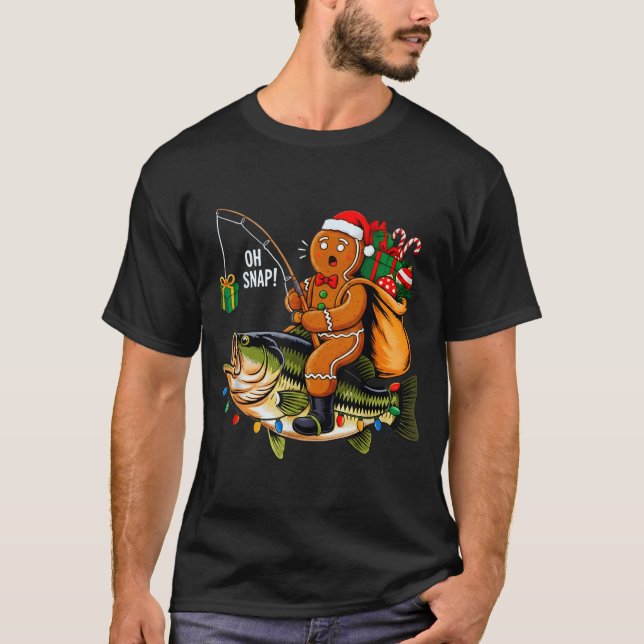 Camiseta Gingerbread Riding B Fish Christmas Fishing Xmas P (Frente)