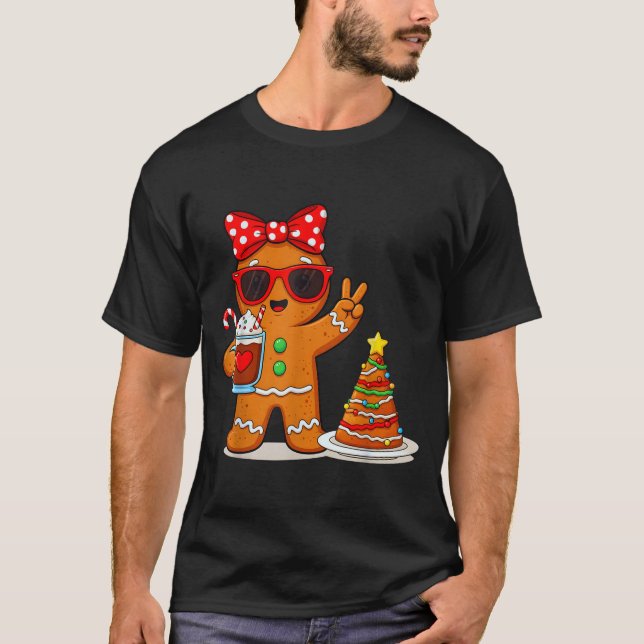 Camiseta Gingerbread Women Drinking Coffee Christmas Tree C (Frente)