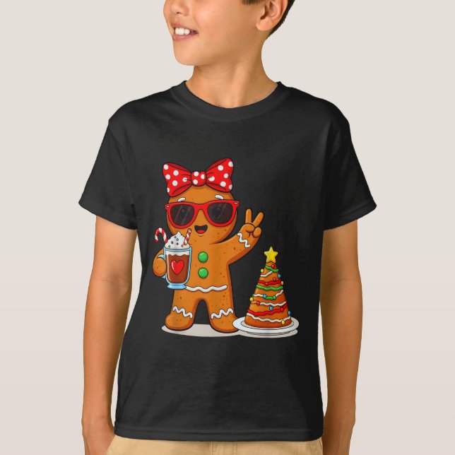 Camiseta Gingerbread Women Drinking Coffee Christmas Tree C (Frente)